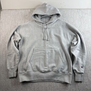 Vintage Champion Reverse Weave Hoodie Blank Size Medium Grey